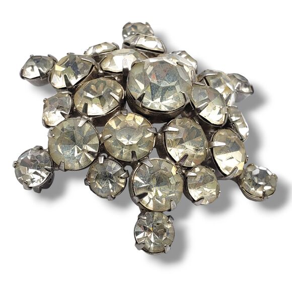 Prong Set Rhinestone Cluster Dome Silver Tone Brooch Pin Vtg Mid Century Glam - Picture 3 of 10